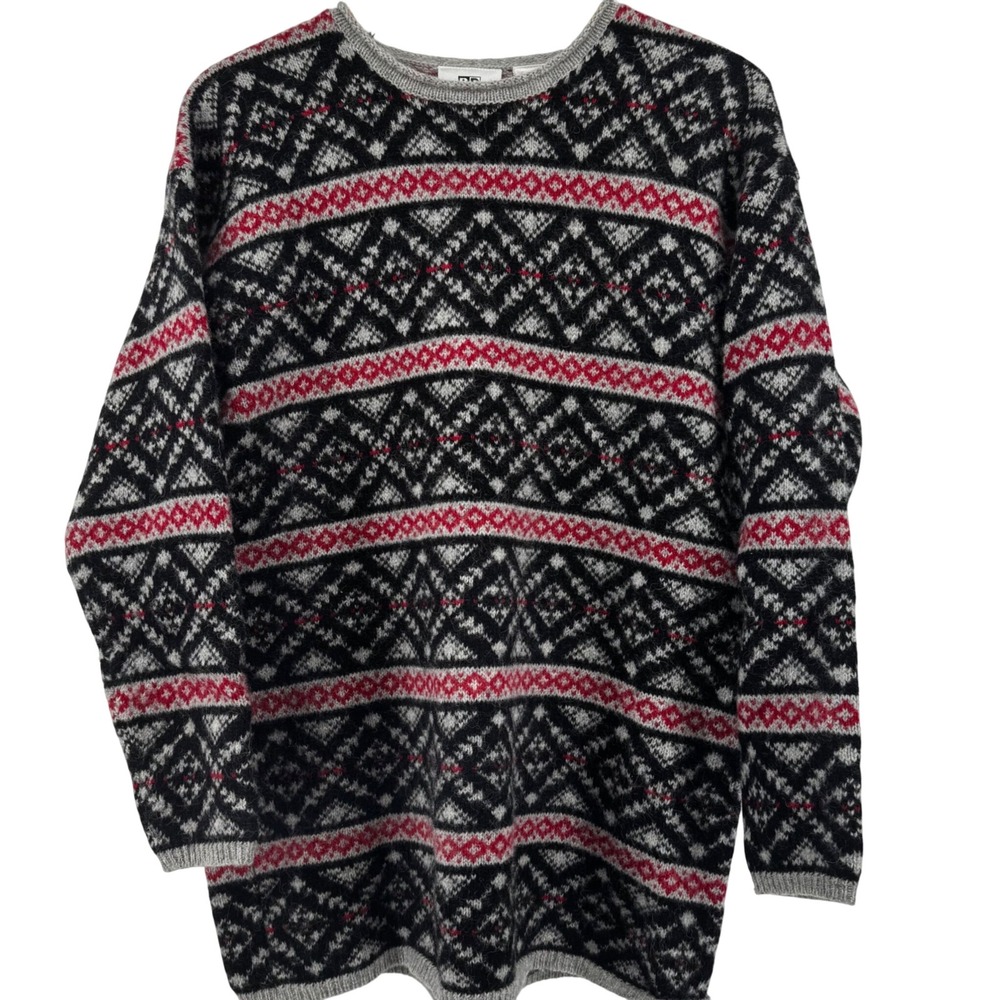 Vintage BP. Nordstrom Shetland Wool Fair Isle Sweater Black Red Grey Sz M Nordic